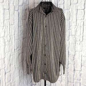 J FERRAR Blue, Brown, and Cream Striped‎ Dress Shirt 34/35 17 1/2